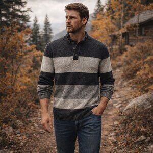 Chaps Mens Striped Cotton Henley Sweater Size S Heritage Classic Preppy Casual